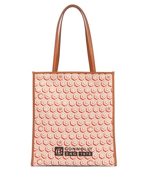 Matchesfashion.com Connolly - Geometric Print Canvas And Leather Tote Bag - Womens - Red Multi