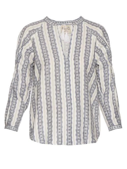 Sea Striped Linen Long-sleeved Top