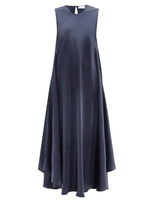 Raey - Crew-neck Sleeveless Silk Slip Dress - Womens - Navy