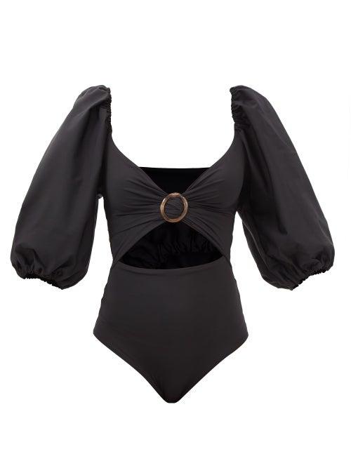 Maygel Coronel - Sorrento Puff-sleeve Cutout Swimsuit - Womens - Black