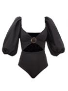 Maygel Coronel - Sorrento Puff-sleeve Cutout Swimsuit - Womens - Black