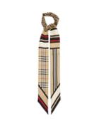 Ladies Accessories Burberry - Vintage-check And Icon-stripe Slim Silk Scarf - Womens - Beige Multi