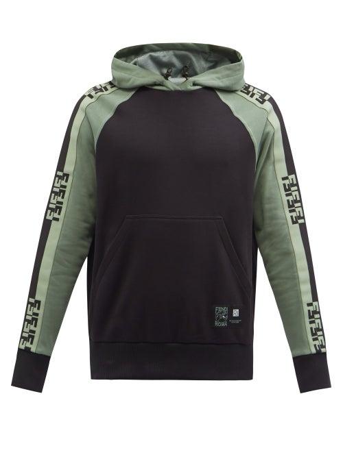 Mens Activewear Fendi - Ff Side-stripe Cotton-blend Hooded Sweatshirt - Mens - Black Green
