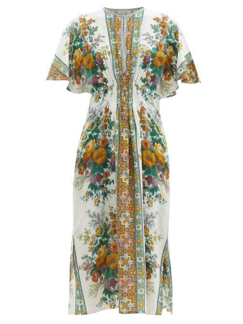 Matchesfashion.com D'ascoli - Galina Floral-print Cotton-khadi Dress - Womens - Gold Multi