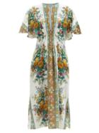 Matchesfashion.com D'ascoli - Galina Floral-print Cotton-khadi Dress - Womens - Gold Multi