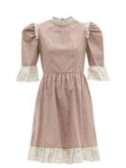 Matchesfashion.com Batsheva - Gingham-check Ruffled Cotton-twill Dress - Womens - Brown Multi