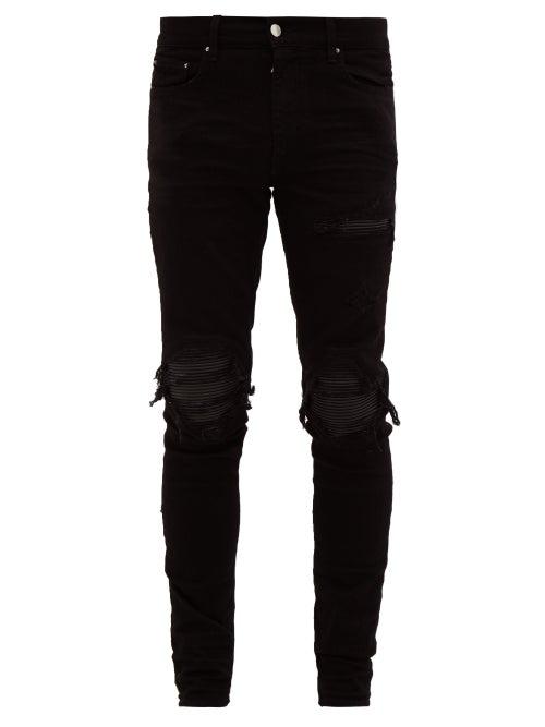 Matchesfashion.com Amiri - Mx1 Leather Insert Distressed Jeans - Mens - Black