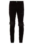 Matchesfashion.com Amiri - Mx1 Leather Insert Distressed Jeans - Mens - Black