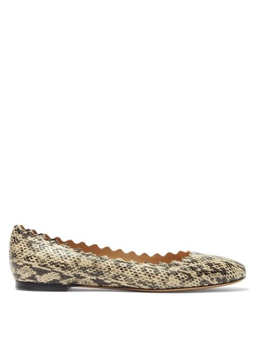 Matchesfashion.com Chlo - Lauren Scallop-edge Python-effect Pumps - Womens - Black Nude