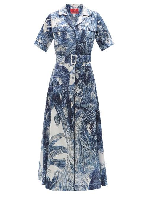 Matchesfashion.com F.r.s - For Restless Sleepers - Castalia Foliage-print Cotton-blend Shirtdress - Womens - Blue Print