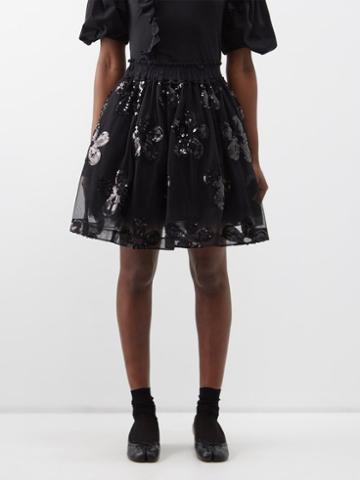 Simone Rocha - Sequinned Tulle Skirt - Womens - Black