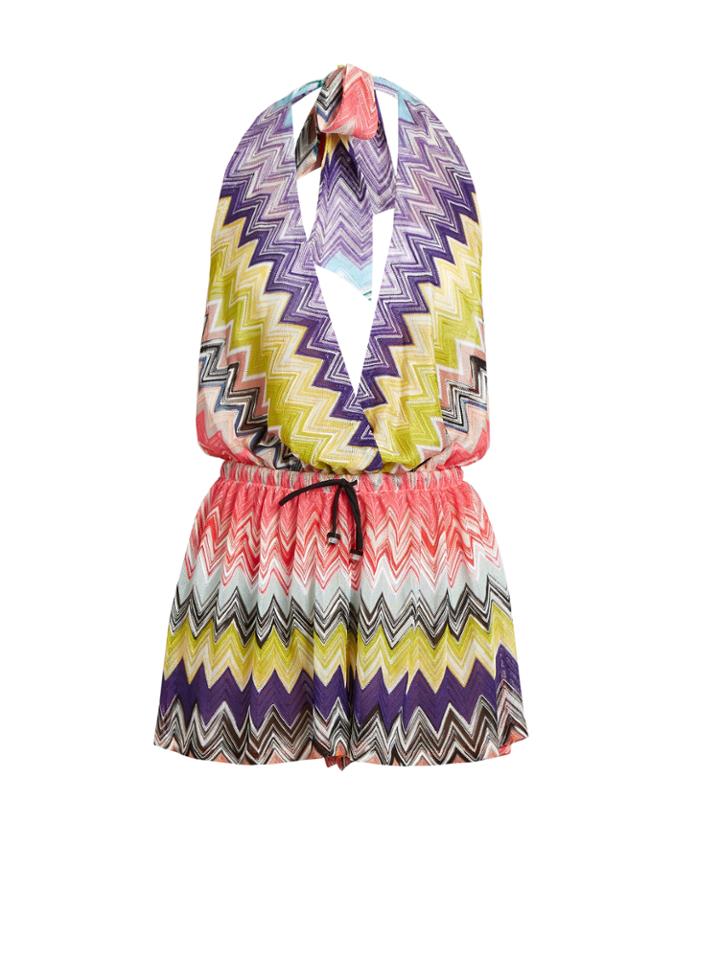 Missoni Mare Zigzag-knit Halterneck Playsuit