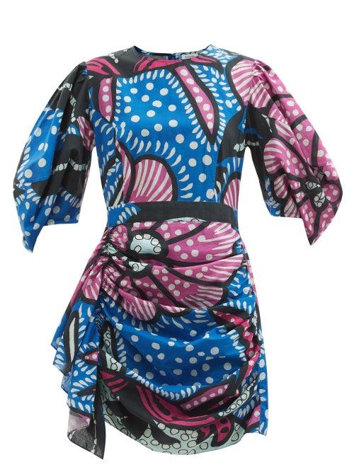 Matchesfashion.com Rhode - Pia Ruffled Psychedelic Flower-print Cotton Dress - Womens - Blue Print
