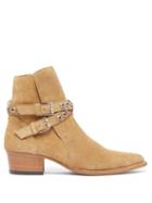 Matchesfashion.com Amiri - Jodphur Conch Studded Strap Suede Boots - Mens - Beige