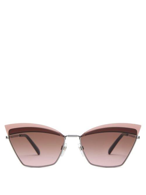 Matchesfashion.com Valentino - Cat Eye Metal Sunglasses - Womens - Silver