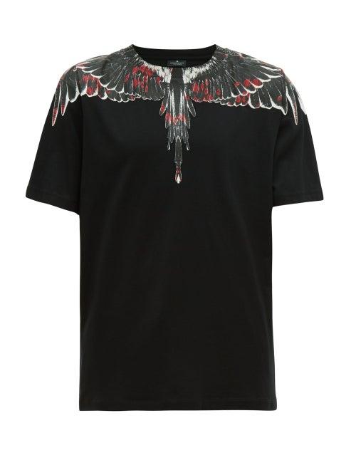 Matchesfashion.com Marcelo Burlon - Wings And Flower Print Cotton Jersey T Shirt - Mens - Black Red