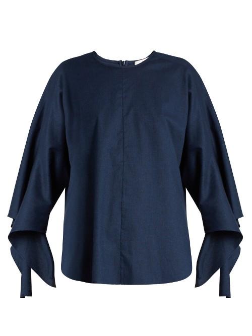 Tibi Sophia Tie-cuff Brushed Cotton-blend Top