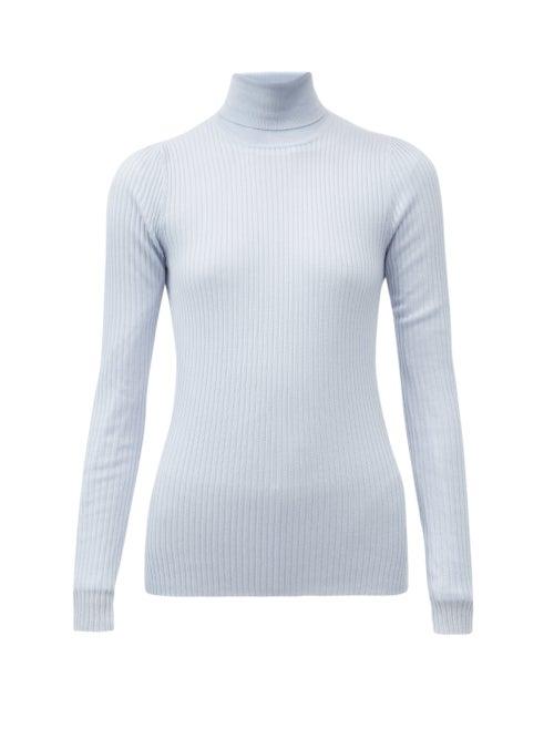 Matchesfashion.com Gabriela Hearst - Peppe Ribbed Cashmere-blend Roll-neck Sweater - Womens - Blue