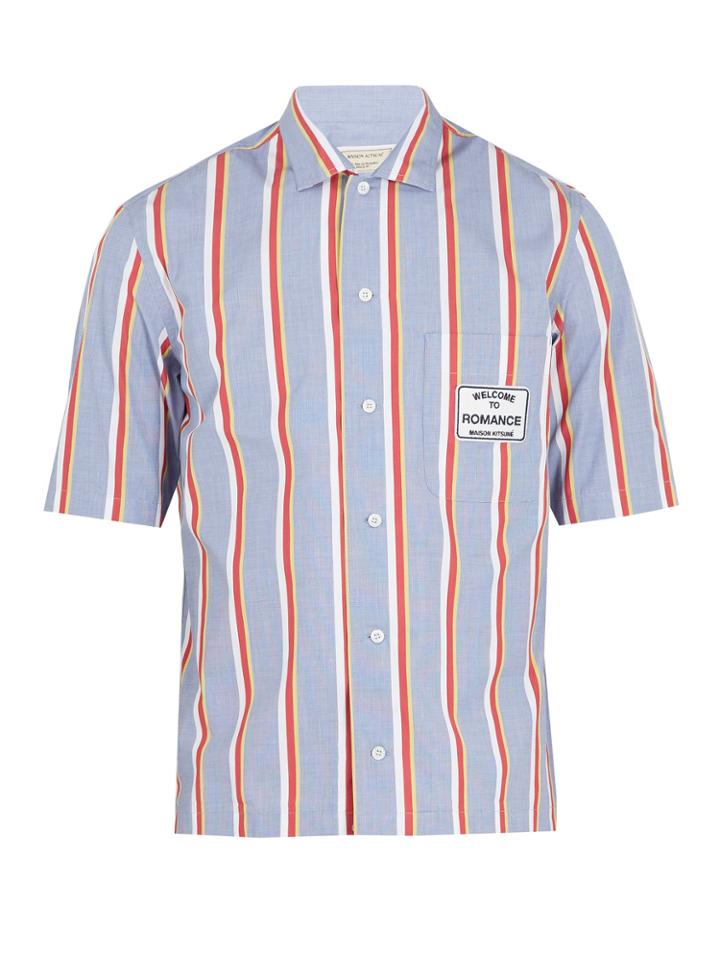 Maison Kitsuné Striped Short-sleeved Cotton Shirt