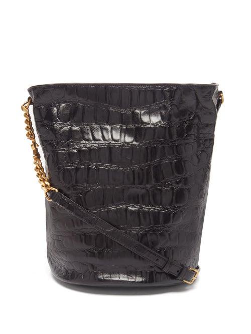 Saint Laurent - Crocodile-effect Leather Bucket Bag - Womens - Black