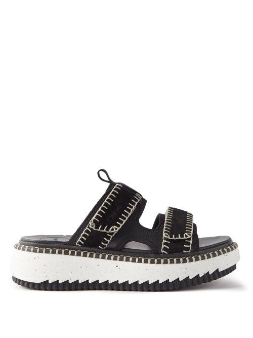 Chlo - Lilli Woven-strap Leather Slides - Womens - Black