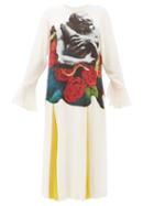 Matchesfashion.com Valentino - Lovers Print Silk Georgette Dress - Womens - White Print