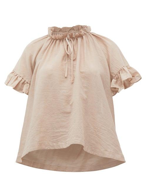 Matchesfashion.com Loup Charmant - Marina Ruffle-trimmed Organic-cotton Top - Womens - Light Pink