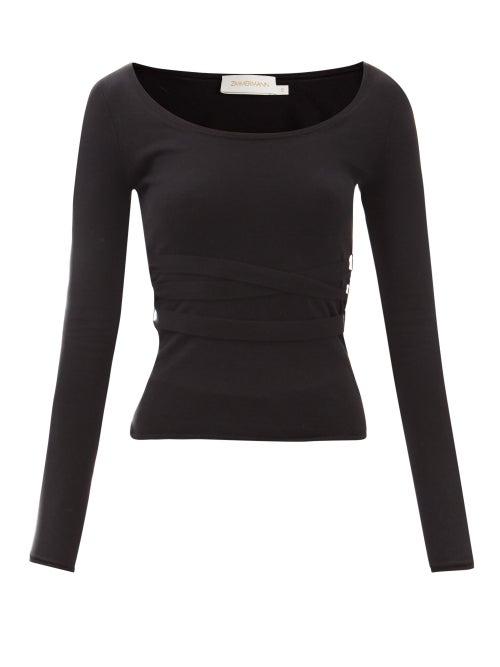 Zimmermann - Dancer Tie-waist Cotton-blend Knit Top - Womens - Black