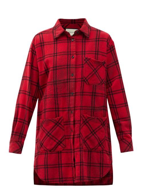 Matchesfashion.com Gucci - Oversized Checked Wool-blend Flannel Shirt - Womens - Red Multi