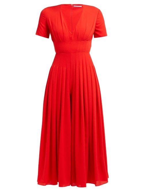 Matchesfashion.com Emilia Wickstead - Rona Pleated Crepe Jumpsuit - Womens - Red
