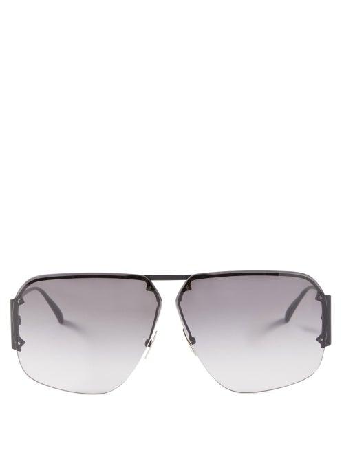 Bottega Eyewear - Aviator Metal Sunglasses - Mens - Black Grey
