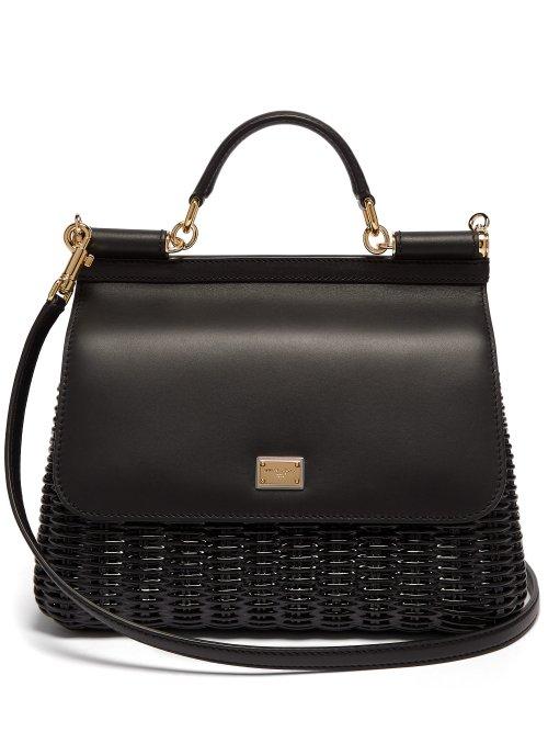 Matchesfashion.com Dolce & Gabbana - Sicily Medium Wicker And Leather Bag - Womens - Black