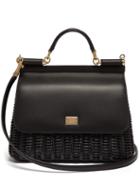 Matchesfashion.com Dolce & Gabbana - Sicily Medium Wicker And Leather Bag - Womens - Black
