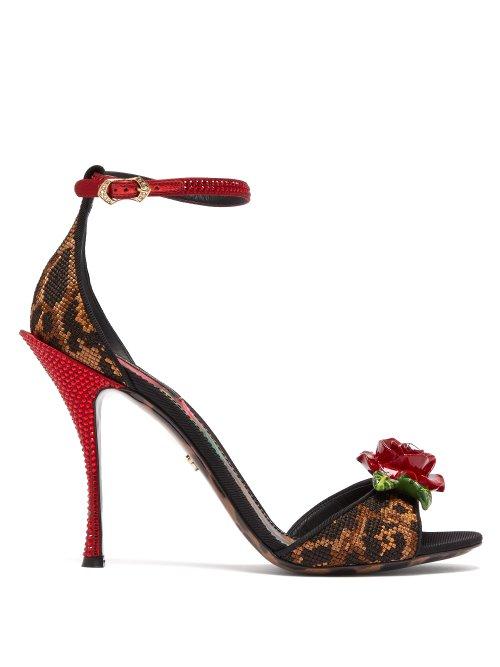 Matchesfashion.com Dolce & Gabbana - Leopard And Rose Cross Stitch And Crystal Sandals - Womens - Leopard
