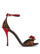Matchesfashion.com Dolce & Gabbana - Leopard And Rose Cross Stitch And Crystal Sandals - Womens - Leopard