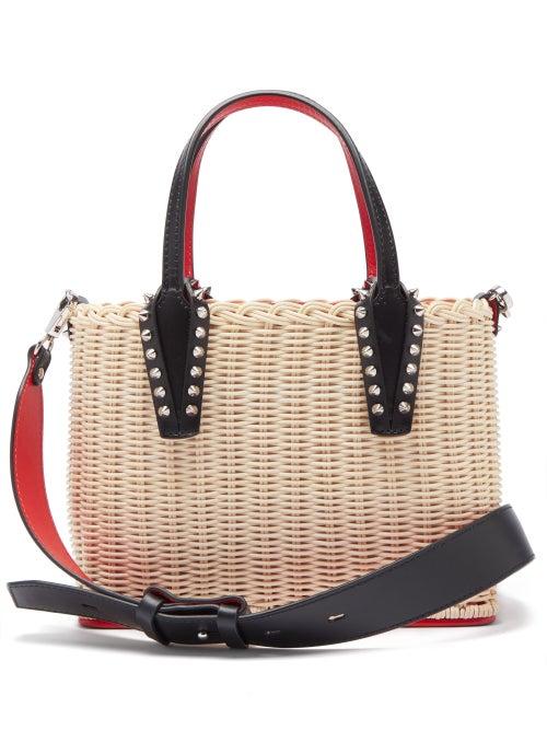Christian Louboutin - Cabata Mini Spike-embellished Rattan Bag - Womens - Beige Multi