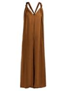 Matchesfashion.com Mes Demoiselles - Hayati V Neck Wide Leg Crepe Jumpsuit - Womens - Khaki