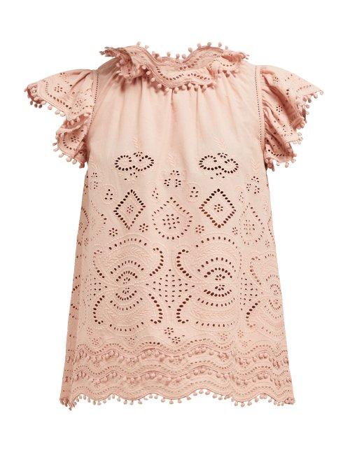 Matchesfashion.com Sea - Naomie Broderie Anglaise Flutter Tank Top - Womens - Light Pink