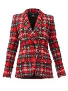 Matchesfashion.com Balmain - Double-breasted Tartan Tweed Blazer - Womens - Red Multi