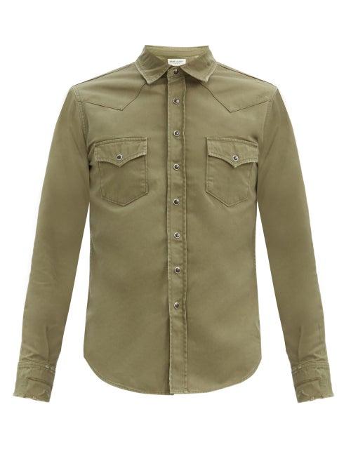 Matchesfashion.com Saint Laurent - Flap-pocket Cotton-twill Shirt - Mens - Beige