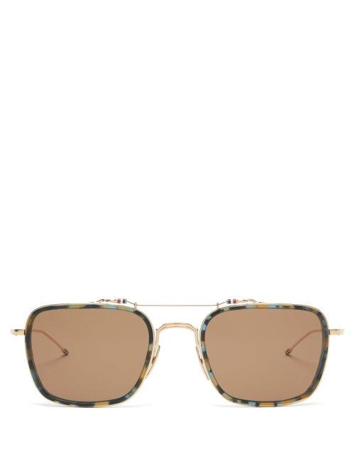 Matchesfashion.com Thom Browne - Rectangular Acetate And Metal Sunglasses - Mens - Tortoiseshell