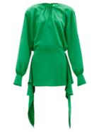 Matchesfashion.com The Attico - Padded-shoulder Satin Mini Dress - Womens - Emerald