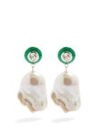 Fry Powers - Elizabeth Topaz, Pearl & Sterling-silver Earrings - Womens - Green Multi