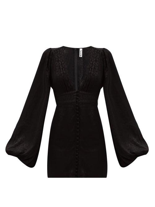 Matchesfashion.com Rat & Boa - Isabella Leopard-jacquard Satin Mini Dress - Womens - Black