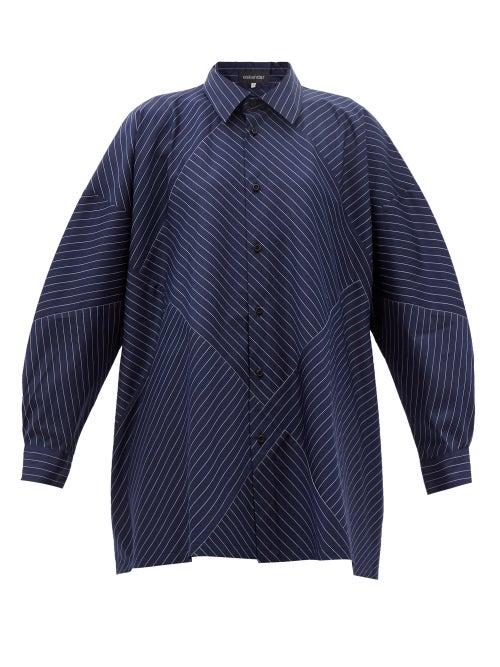 Eskandar - Striped Cotton-poplin Shirt - Womens - Navy Stripe