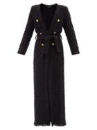 Balmain - Padded-shoulder Cotton-blend Tweed Wrap Cardigan - Womens - Black