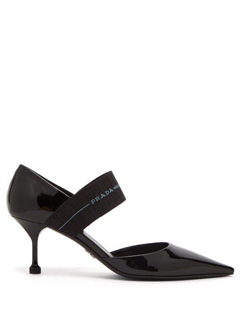 Matchesfashion.com Prada - Logo Strap Patent Leather Pumps - Womens - Black