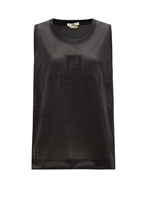 Ladies Activewear Fendi - Applied-logo Mesh-jersey Tank Top - Womens - Black