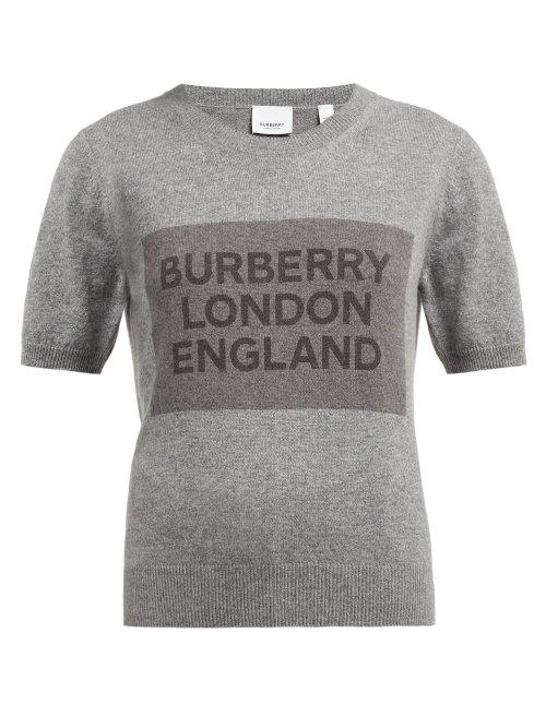 Matchesfashion.com Burberry - Logo Knit Round Neck Cashmere T Shirt - Womens - Grey