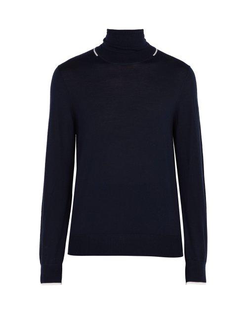 Matchesfashion.com Joseph - Contrast Striped Wool Sweater - Mens - Navy